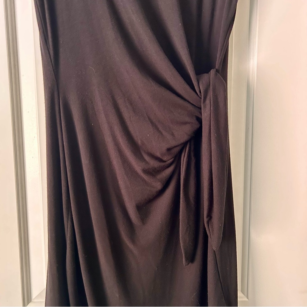 Magaschoni Knit Short Sleeve Midi Dress with Side Tie Waist Black size Large - Picture 2 of 10